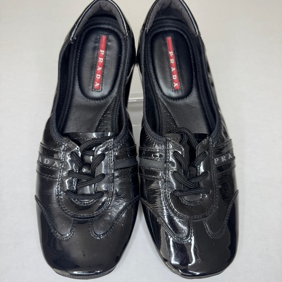 PRADA Sport Ballet Flat Slip On Sneaker/Black/Patent Leather/EU Sz 35.5 - Picture 1 of 12